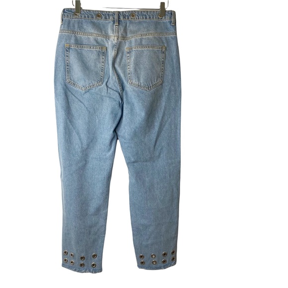 Zara Studded High Rise Engineering Mom Jeans Grommet Detail Raw Hem Crop Size 8 - Picture 6 of 13